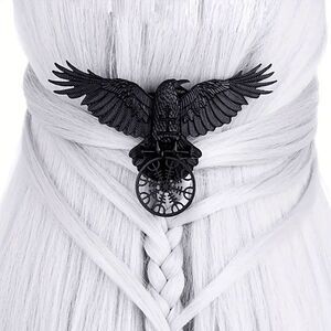 Wicked Silk Goth, Gothic, Medival Black Raven Metal Ornament Barrette Hairclip